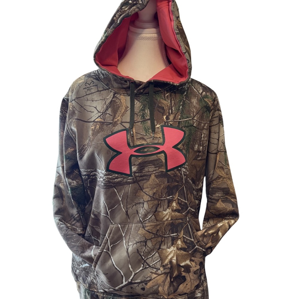 Under Armour Camo Pullover Hoodie with Pink Logo and Pink Lined Hood